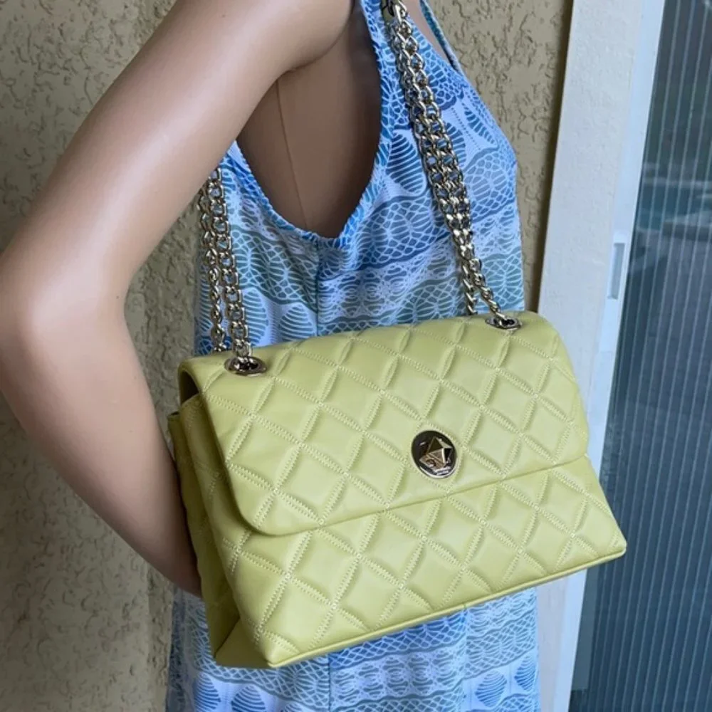 Kate Spade Natalia Smooth Leather Medium Flap Shoulder Bag Frosty Lime